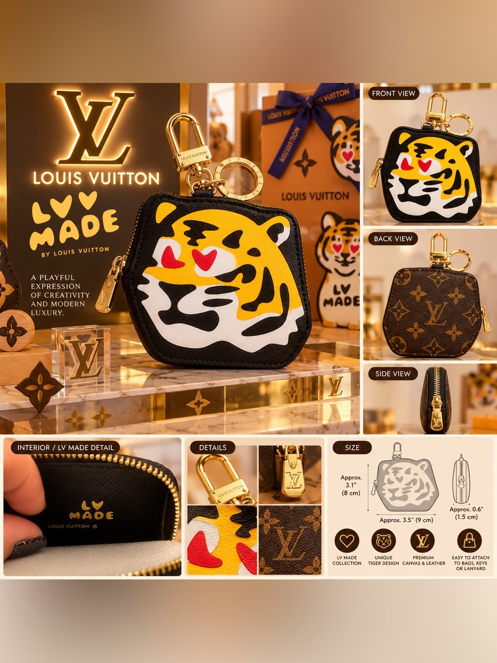 Tiger Face Coin Pouch Keychain